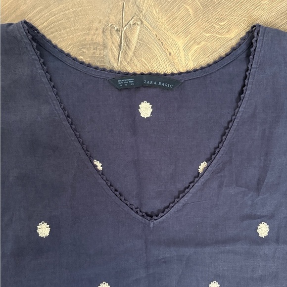 Zara Blue and White embroidered Tunic coverup 100% linen - Picture 6 of 12